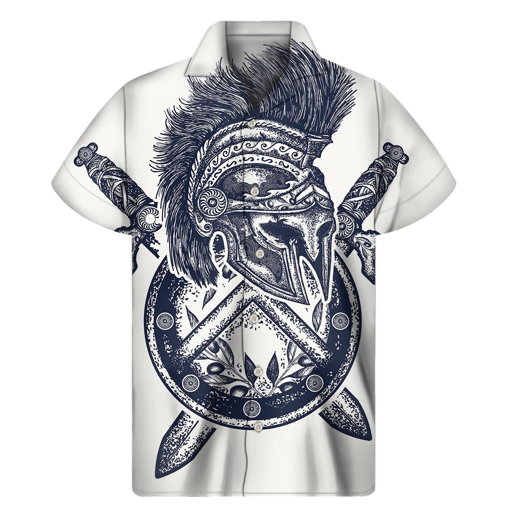 Tropical Warrior: Men&#39;s Ancient Spartan Print Hawaiian Short Sleeve Shirt - 1