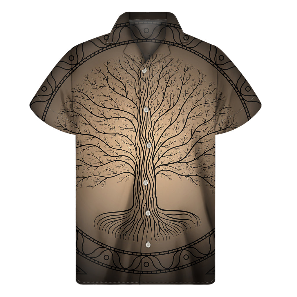 Tropical Vibes: Hawaiian Ancient Yggdrasil Tree Print Short Sleeve Shirt - 1