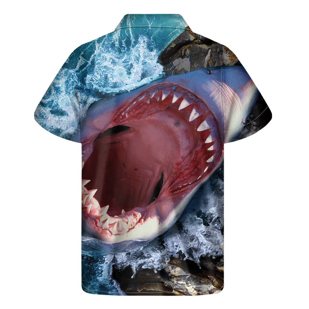 Angry Shark Hawaiian Print Short Sleeve Shirt - 2