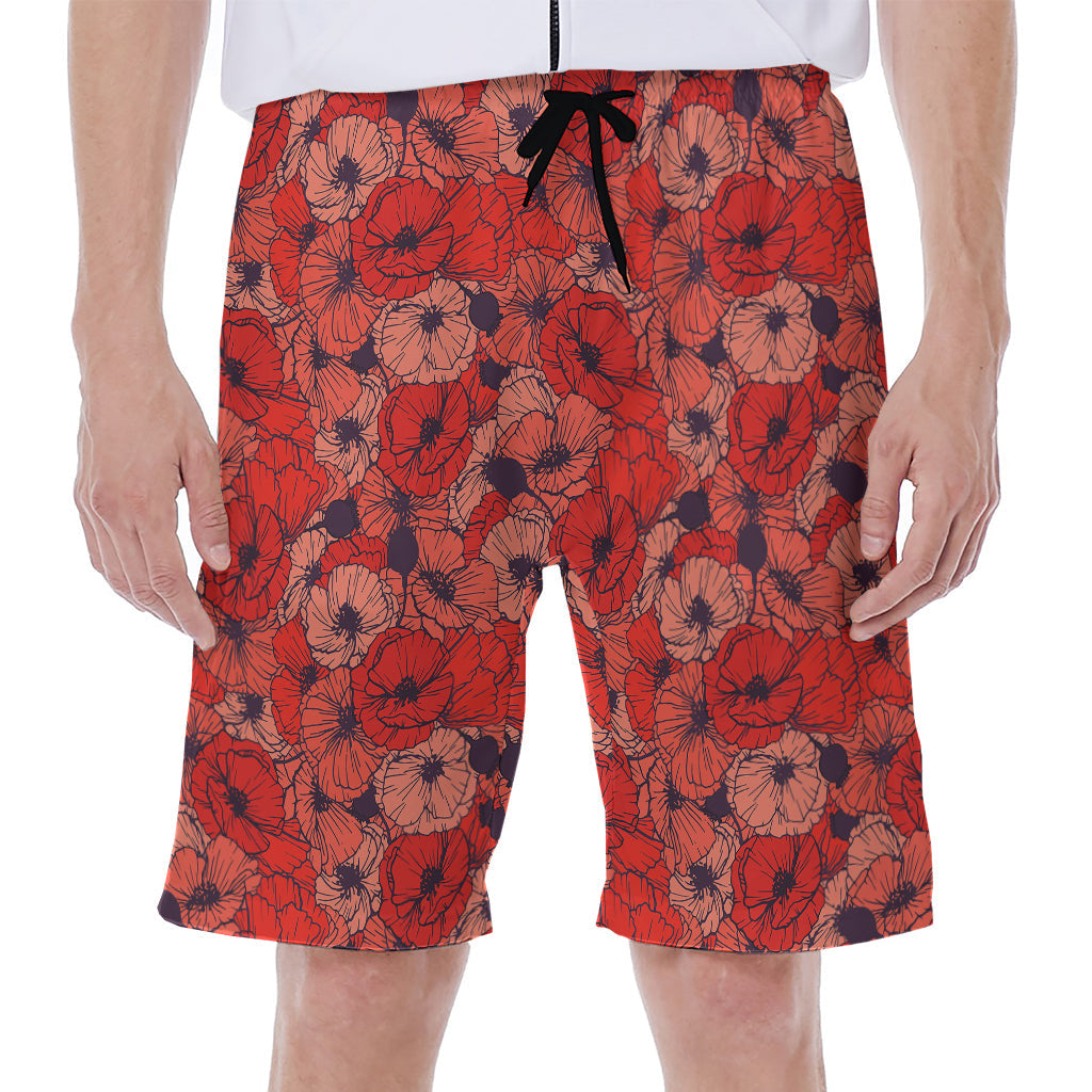 Armistice Day Poppy Pattern Print Hawaiian Men's Beach Shorts - 1