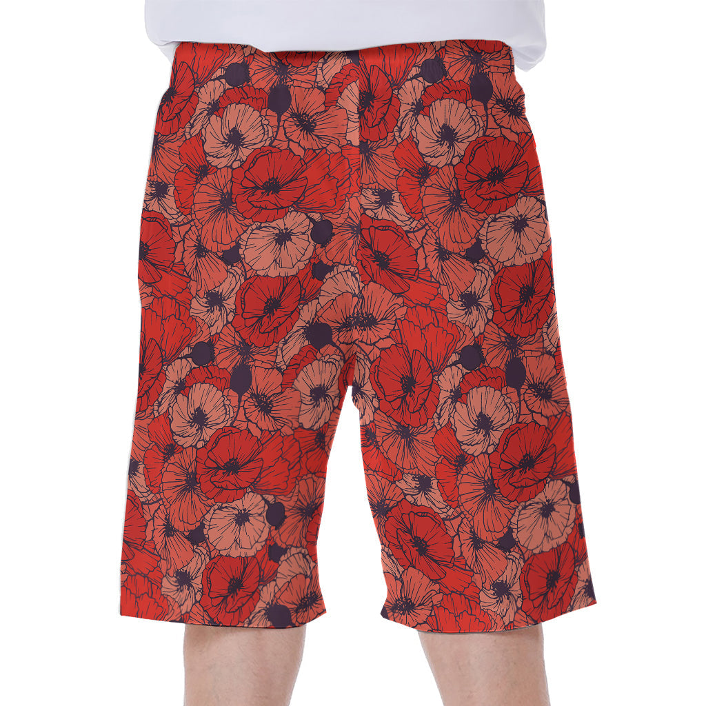 Armistice Day Poppy Pattern Print Hawaiian Men's Beach Shorts - 1