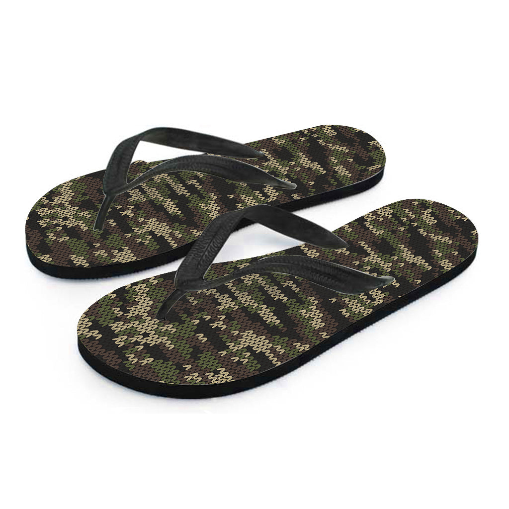 Army Camouflage Hawaiian Knitted Pattern Print Flip Flops - 1