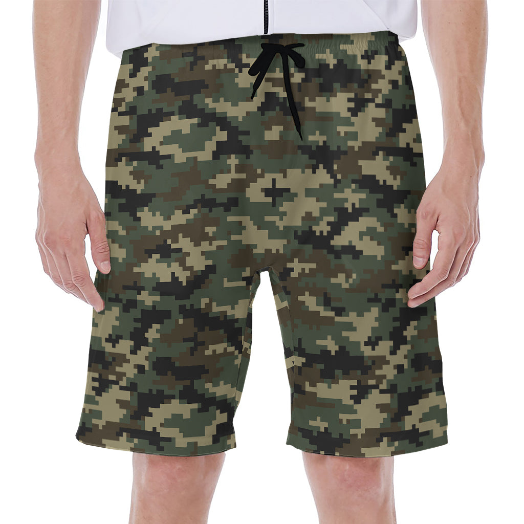 Army Green Digital Camo Hawaiian Men's Beach Shorts - 1