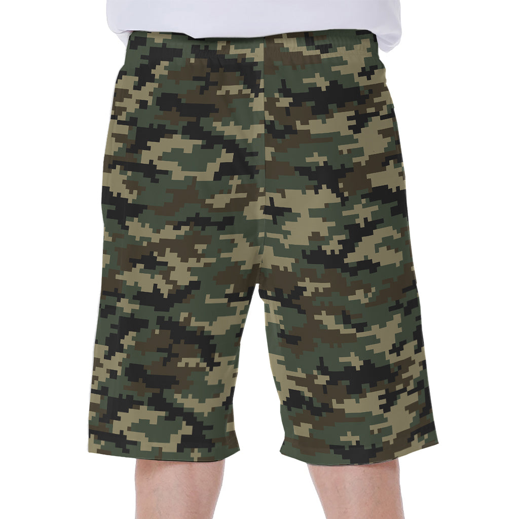 Army Green Digital Camo Hawaiian Men's Beach Shorts - 1