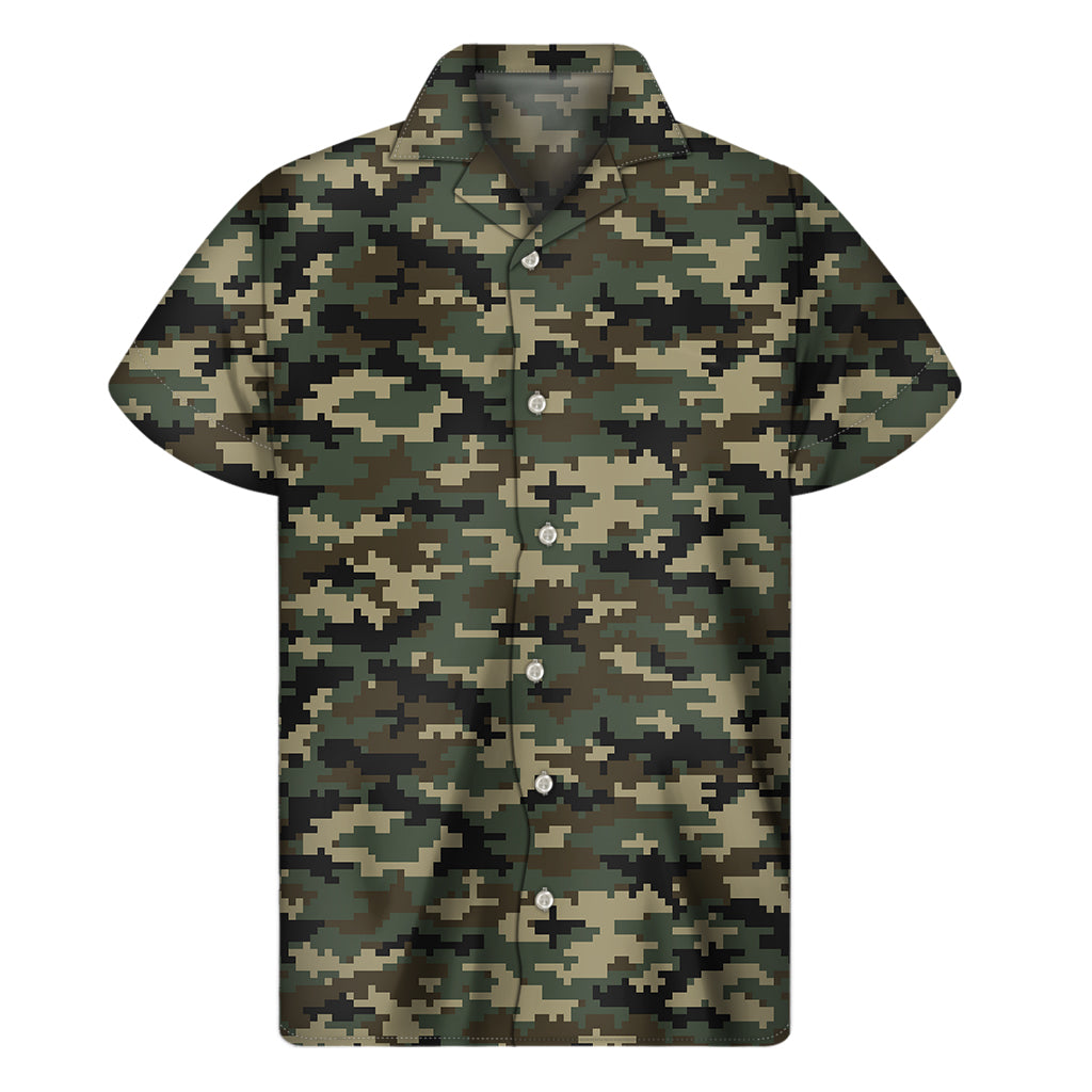 Army Green Digital Camo Hawaiian Short Sleeve Shirt - 1