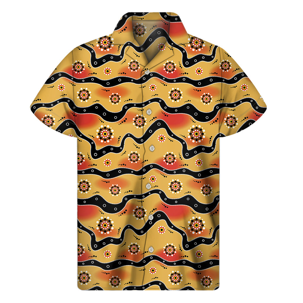 Authentic Hawaiian Vibes: Men&#39;s Short Sleeve Shirt featuring Australian Aboriginal Pattern Print - 1