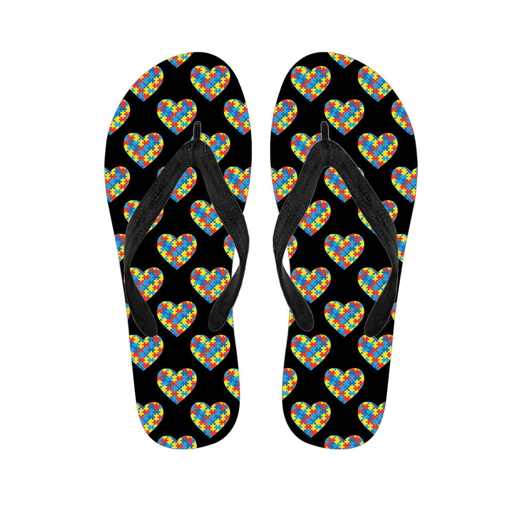 Aloha Attire: Autism Awareness Heart Pattern Hawaiian Flip Flops - 1