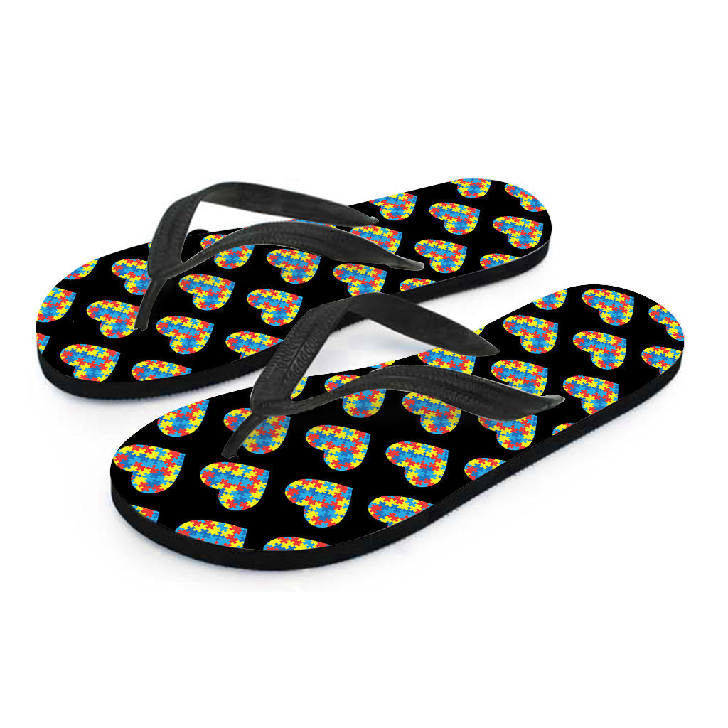 Aloha Attire: Autism Awareness Heart Pattern Hawaiian Flip Flops - 2