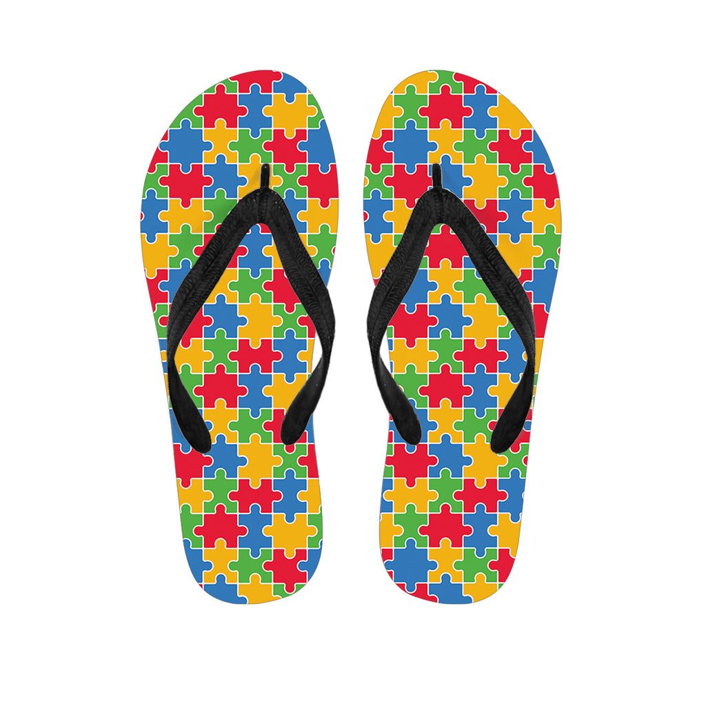 Aloha Style: Autism Awareness Jigsaw Pattern Flip Flops for a Tropical Look - 1