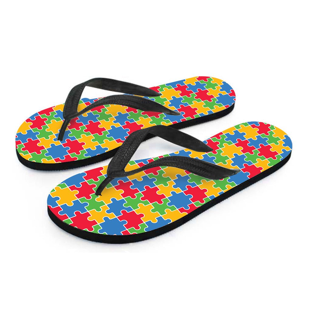 Aloha Style: Autism Awareness Jigsaw Pattern Flip Flops for a Tropical Look - 2