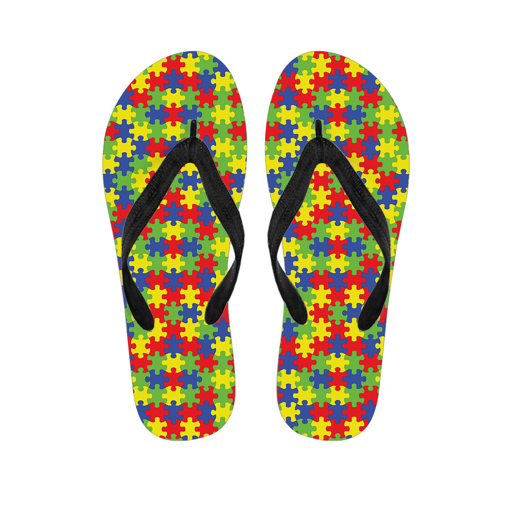 Aloha Style: Hawaiian Puzzle Pattern Flip Flops for Autism Awareness - 1