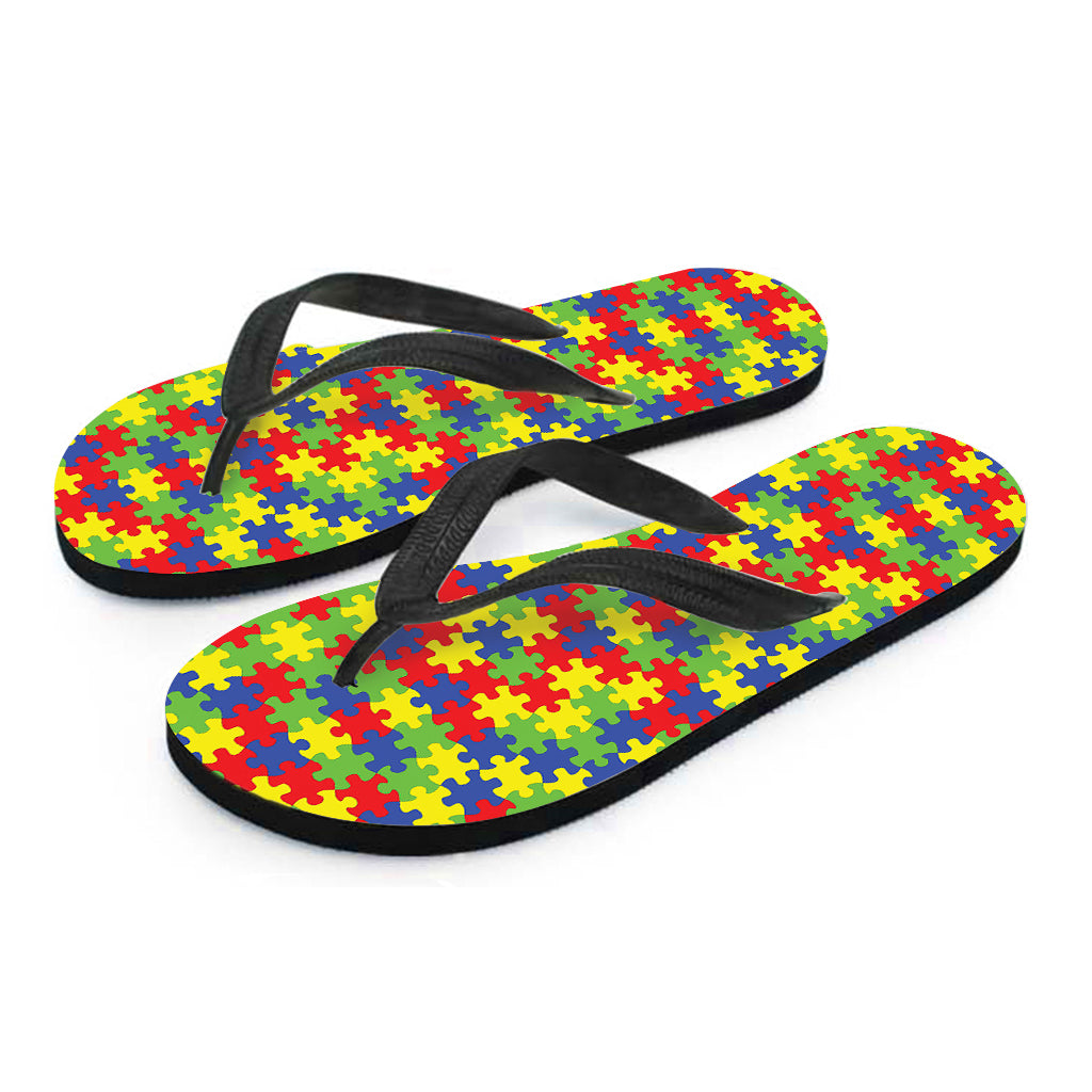 Aloha Style: Hawaiian Puzzle Pattern Flip Flops for Autism Awareness - 2