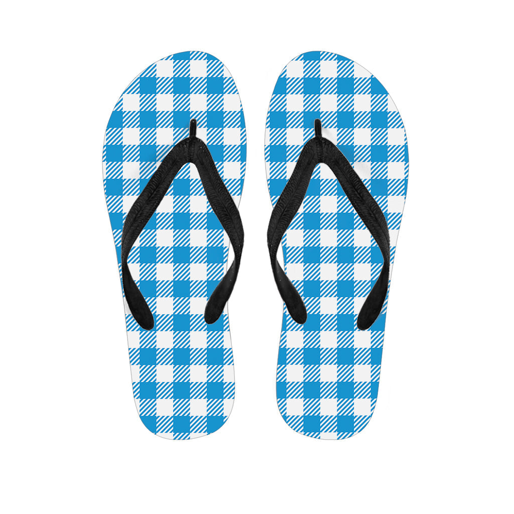 Azure Blue and White Gingham Hawaiian Flip Flop Ensemble - 1