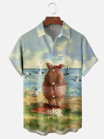 Beach-Ready in Style: Moisture-Wicking Spoof Beach Pig Hawaiian Shirt