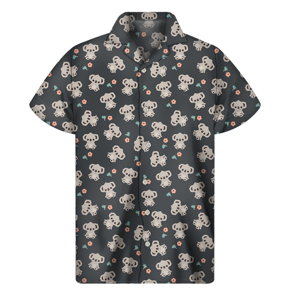 Baby Koala and Floral Pattern Hawaiian Short Sleeve Shirt - 1