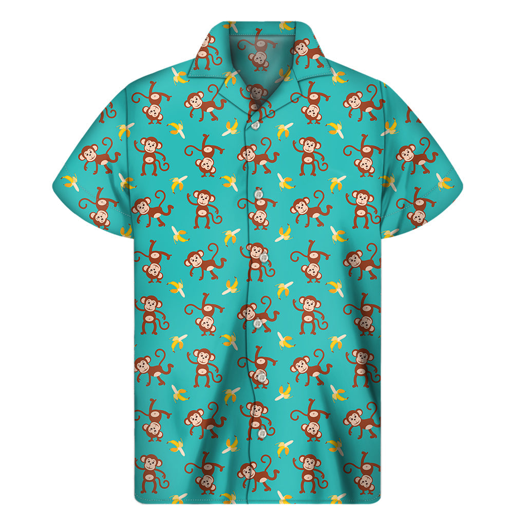 Banana and Monkey Print Hawaiian Short Sleeve Shirt - 1