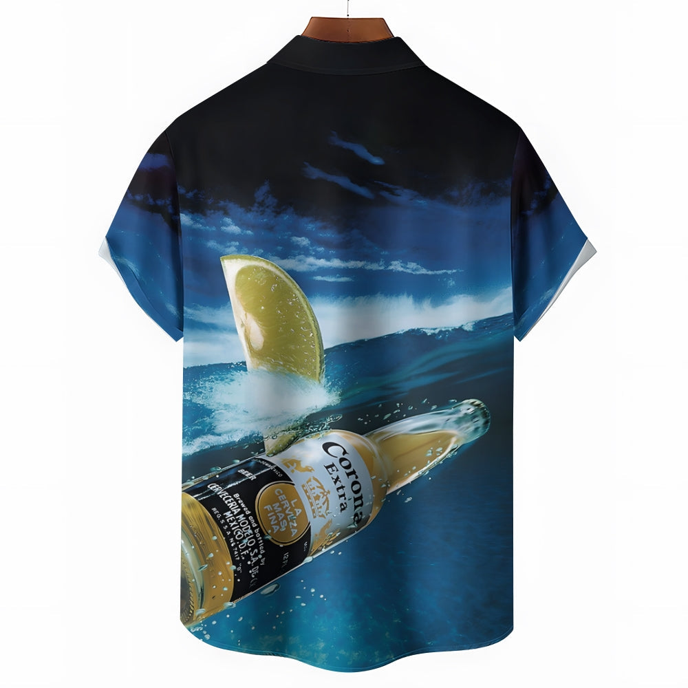 Beer Surf Print Casual Oversized Hawaiian Shirt