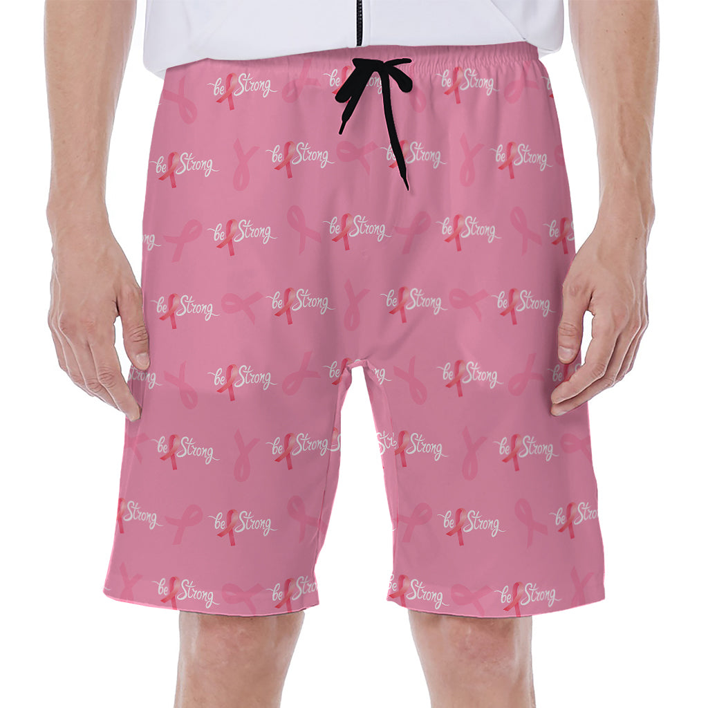 Be Strong: Hawaiian Men's Beach Shorts in Breast Cancer Pattern Print - 1