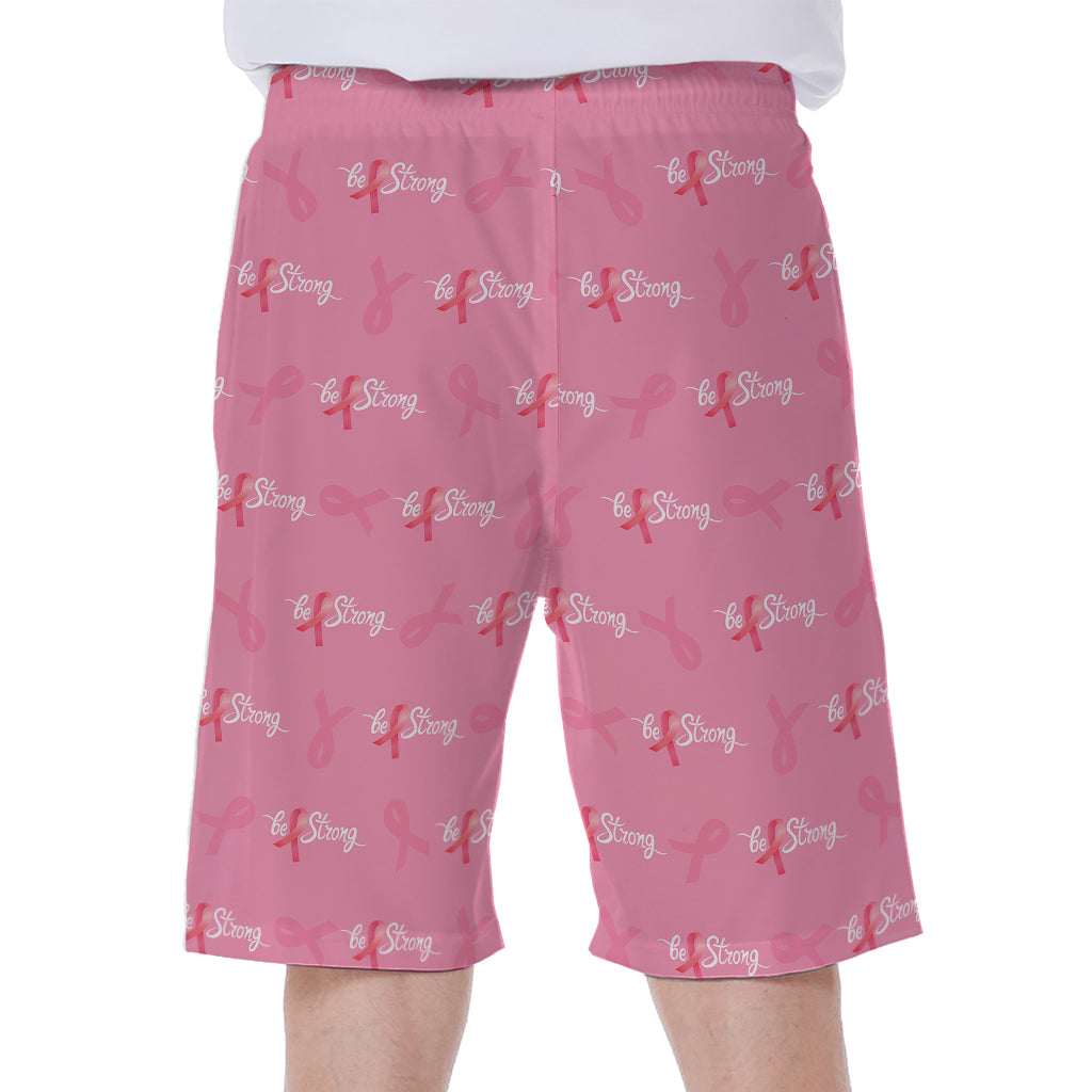 Be Strong: Hawaiian Men's Beach Shorts in Breast Cancer Pattern Print - 1