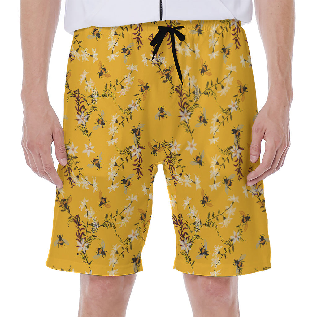 Bee Drawing Pattern Print Hawaiian Men's Beach Shorts - The Ultimate Summer Style! - 1