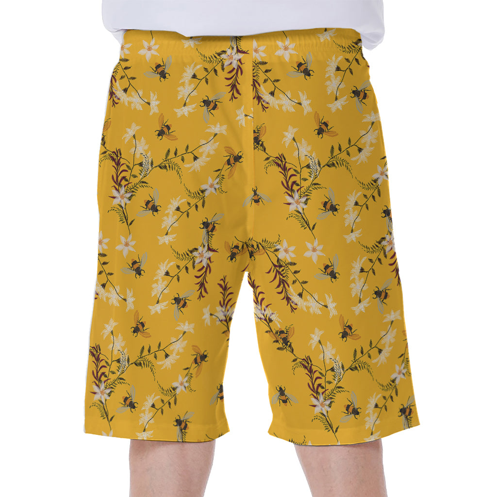 Bee Drawing Pattern Print Hawaiian Men's Beach Shorts - The Ultimate Summer Style! - 1