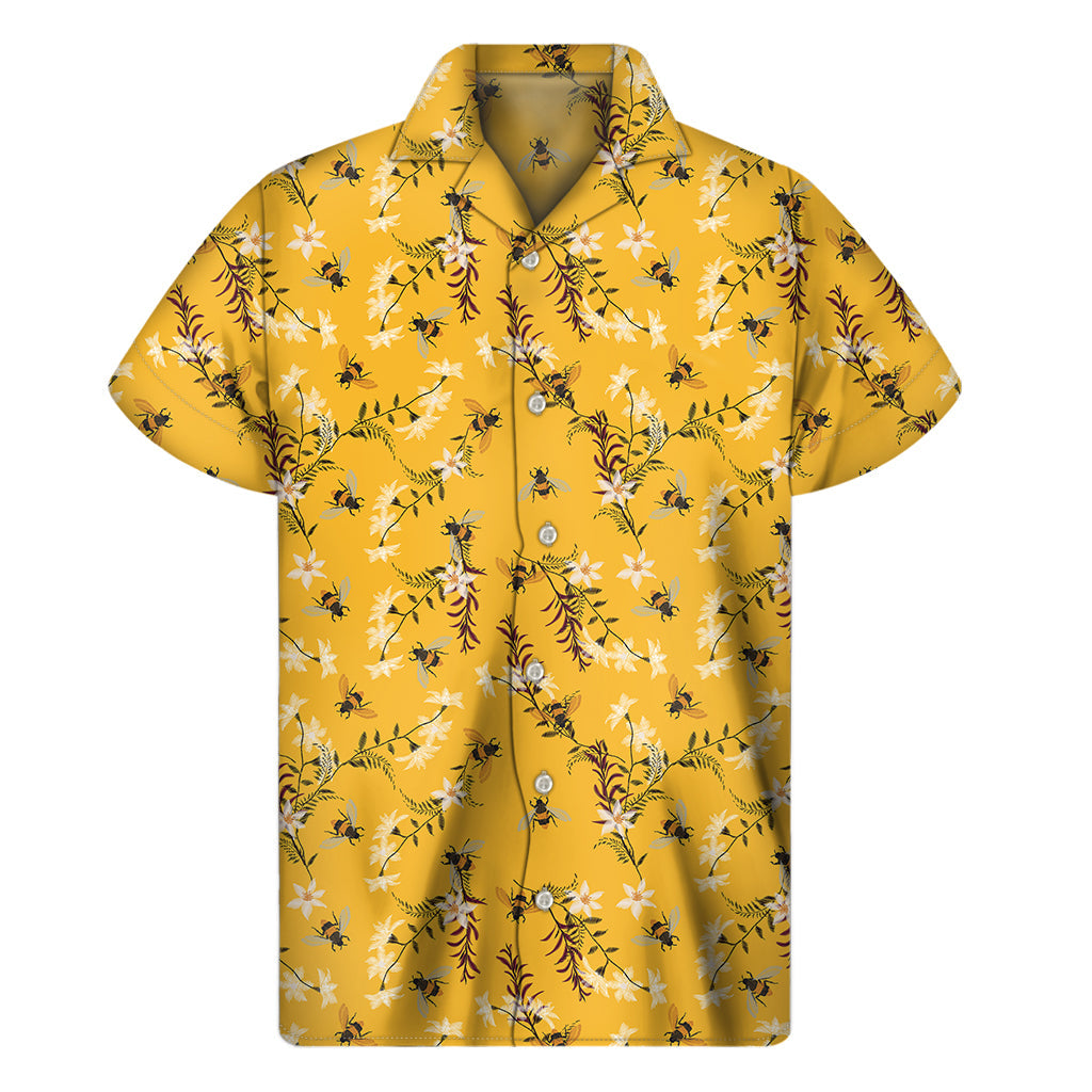 Bee Drawing Pattern Hawaiian Short Sleeve Shirt - 1