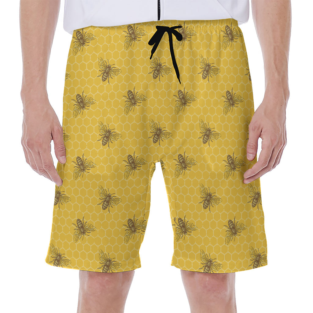 Bee Honeycomb Pattern Hawaiian Men's Beach Shorts - 1