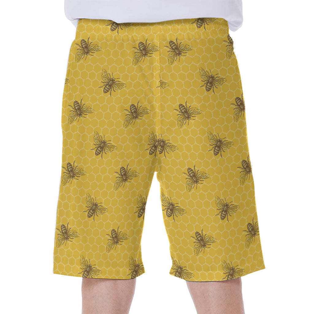 Bee Honeycomb Pattern Hawaiian Men's Beach Shorts - 1