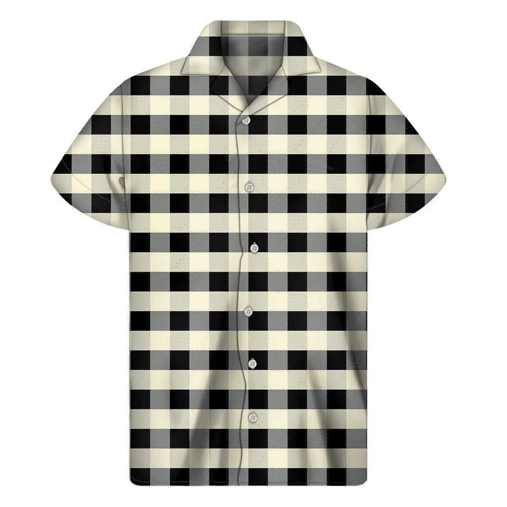 Beige and Black Buffalo Check Hawaiian Short Sleeve Shirt for Men - 1