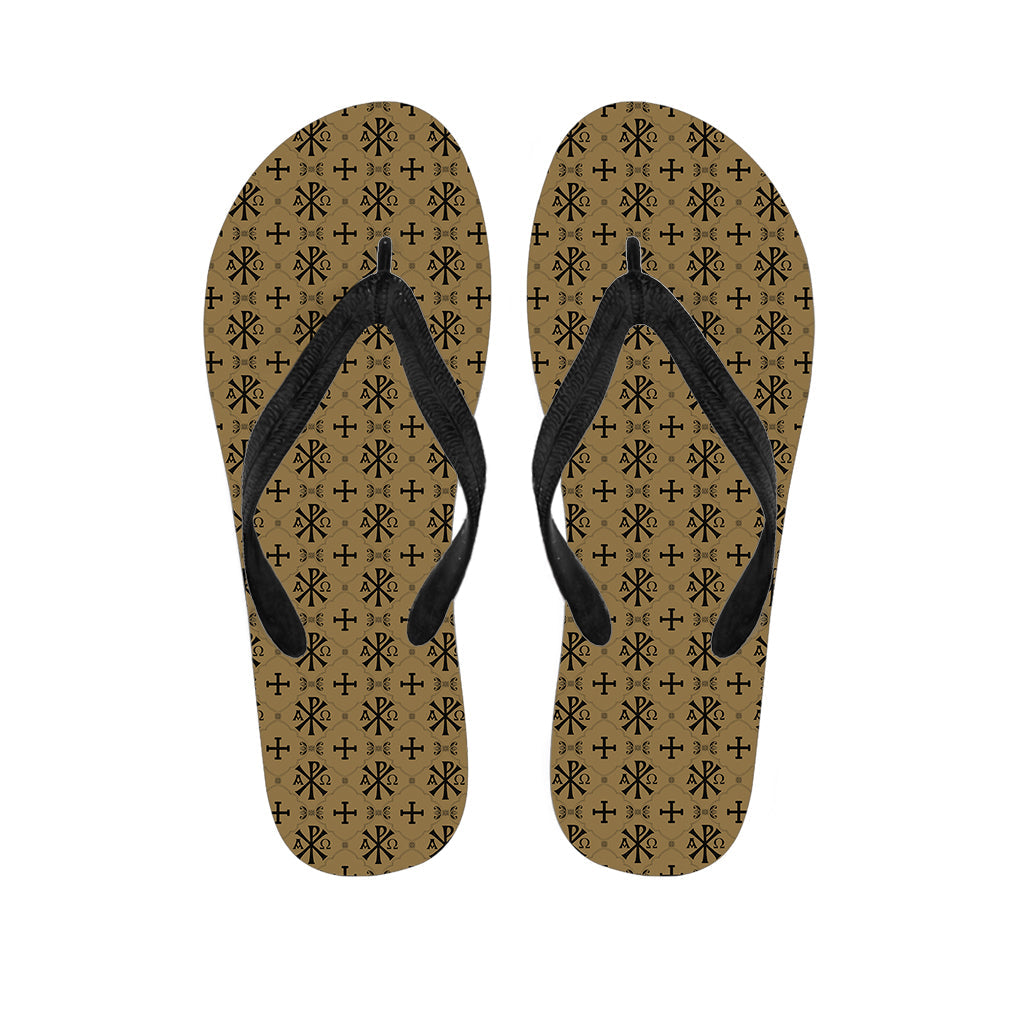 Beige and Black Orthodox Pattern Hawaiian Flip Flops: Embrace Island Style - 1