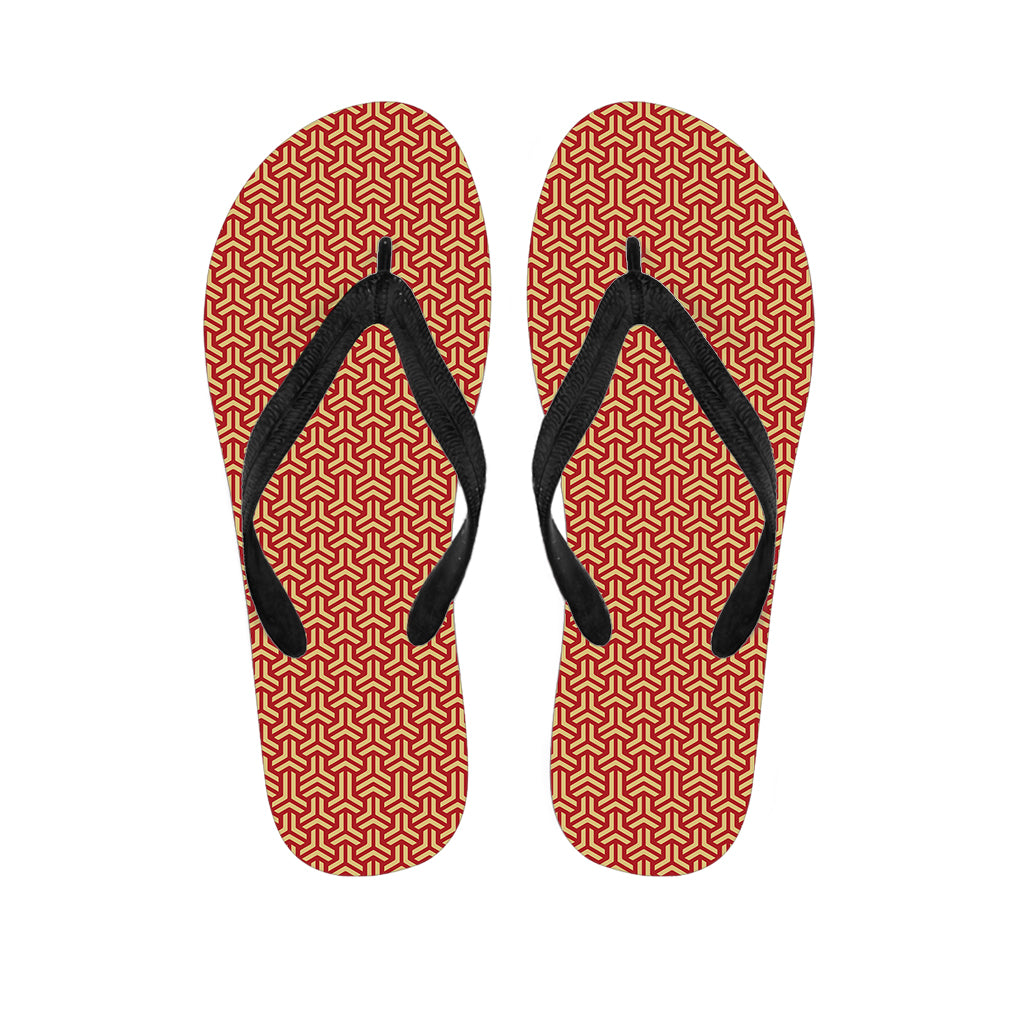 Beige and Red Hawaiian Floral Print Flip Flops: The Perfect Accessory for Your Hawaiian Outfit - 1