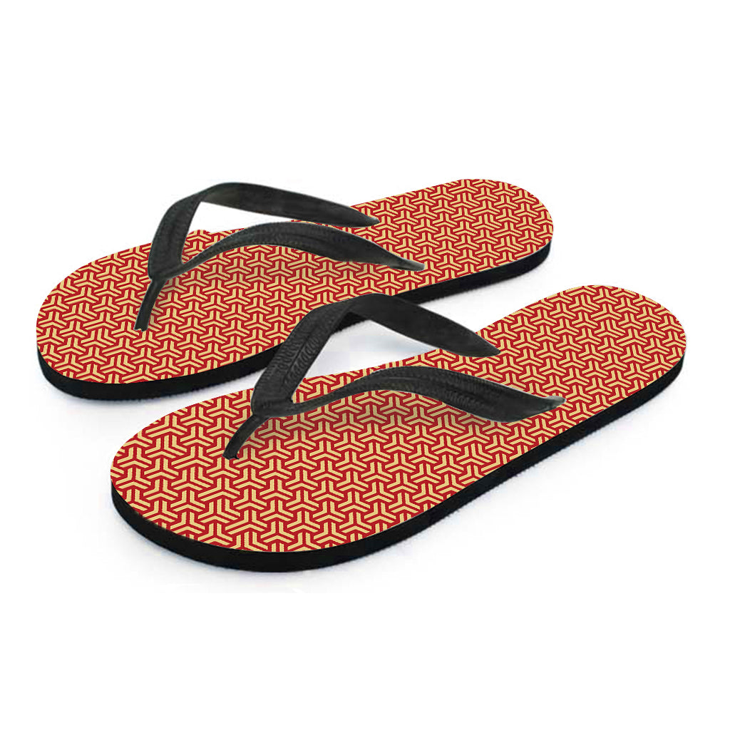 Beige and Red Hawaiian Floral Print Flip Flops: The Perfect Accessory for Your Hawaiian Outfit - 2