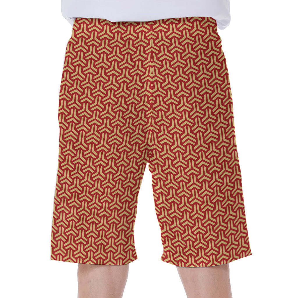 Beige and Red Hawaiian Pattern Men's Beach Shorts - 1