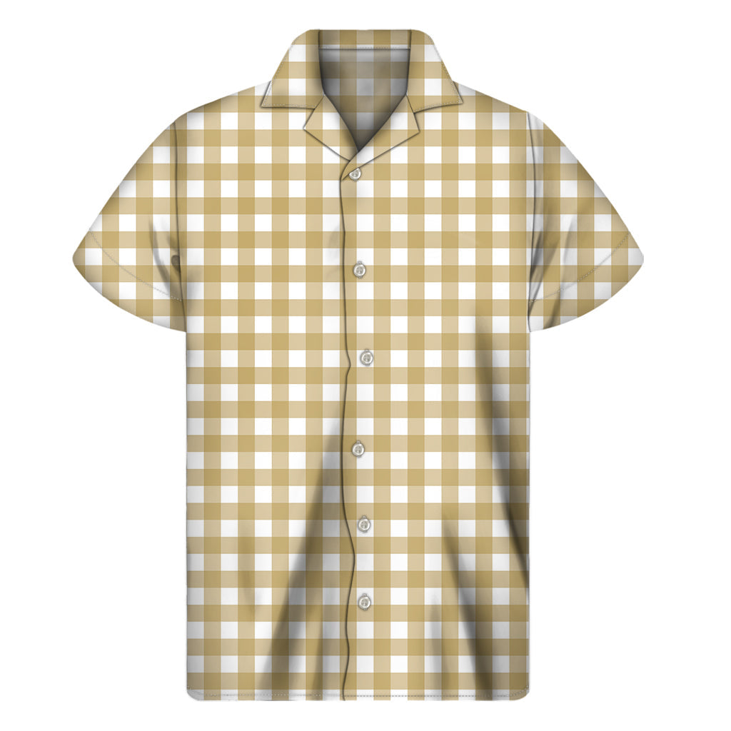 Authentic Hawaiian Style Beige and White Check Pattern Print Short Sleeve Shirt - 1