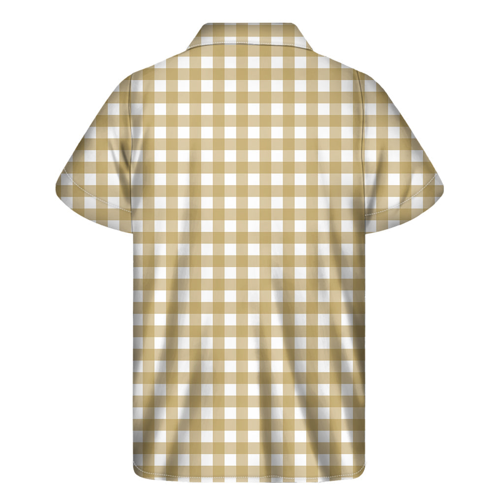 Authentic Hawaiian Style Beige and White Check Pattern Print Short Sleeve Shirt - 2