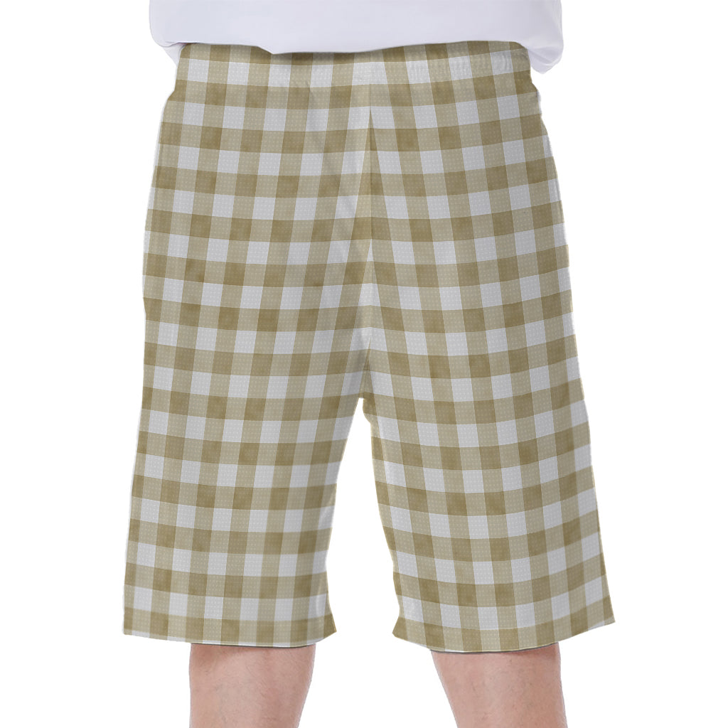 Beach Ready: Beige and White Gingham Hawaiian Men&#39;s Shorts - 2