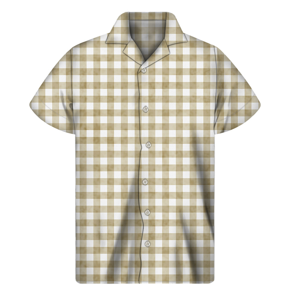 Beige and White Gingham Hawaiian Short Sleeve Shirt - 1