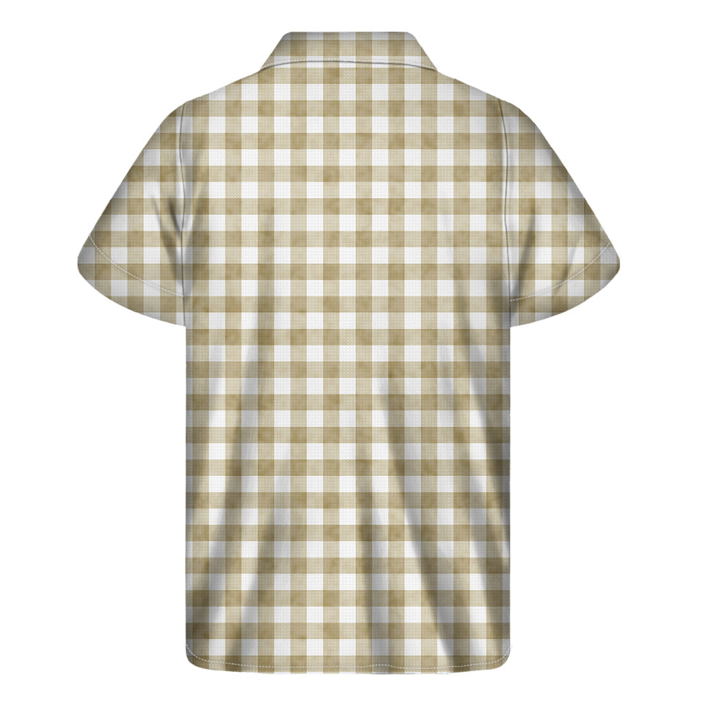 Beige and White Gingham Hawaiian Short Sleeve Shirt - 1