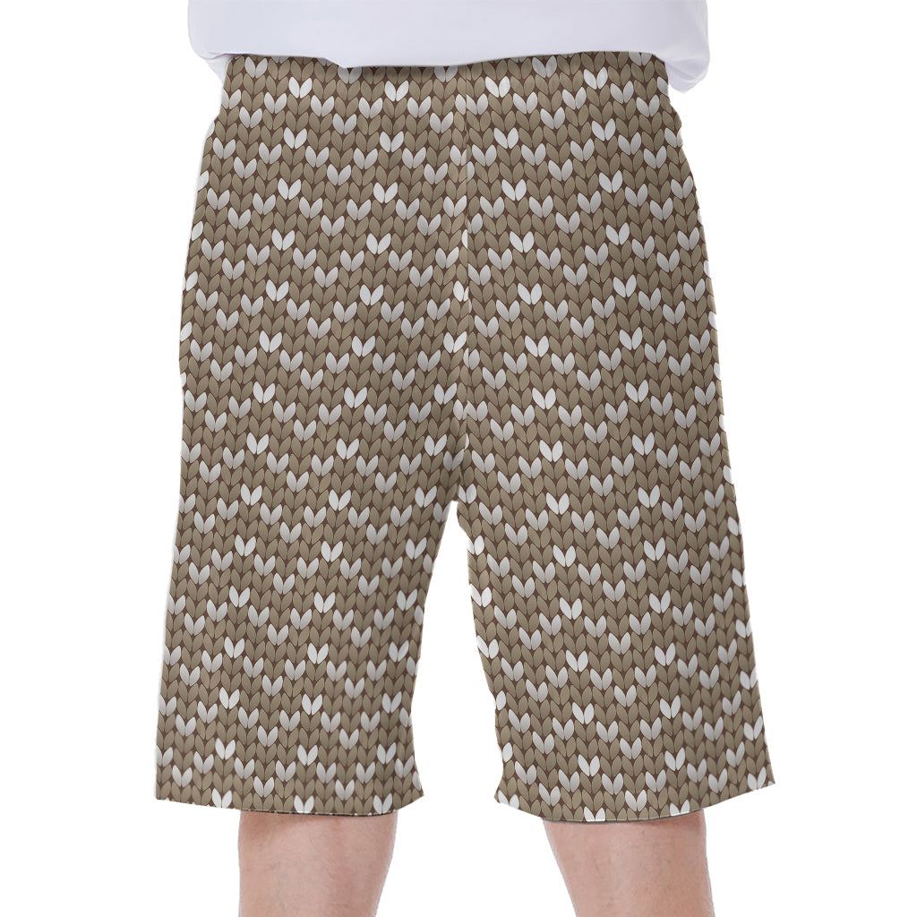 Beige and White Knitted Pattern Hawaiian Men&#39;s Beach Shorts - 2