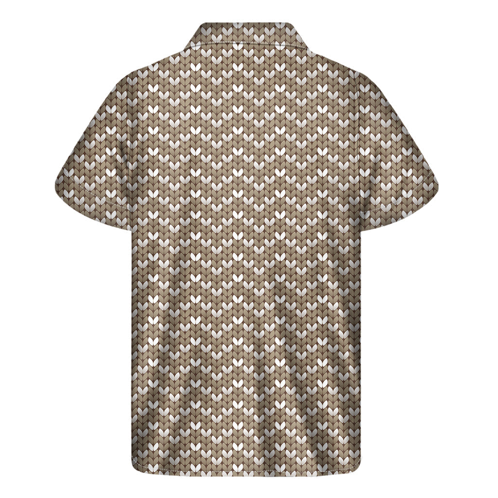 Beige and White Hawaiian Knitted Pattern Short Sleeve Shirt - 2