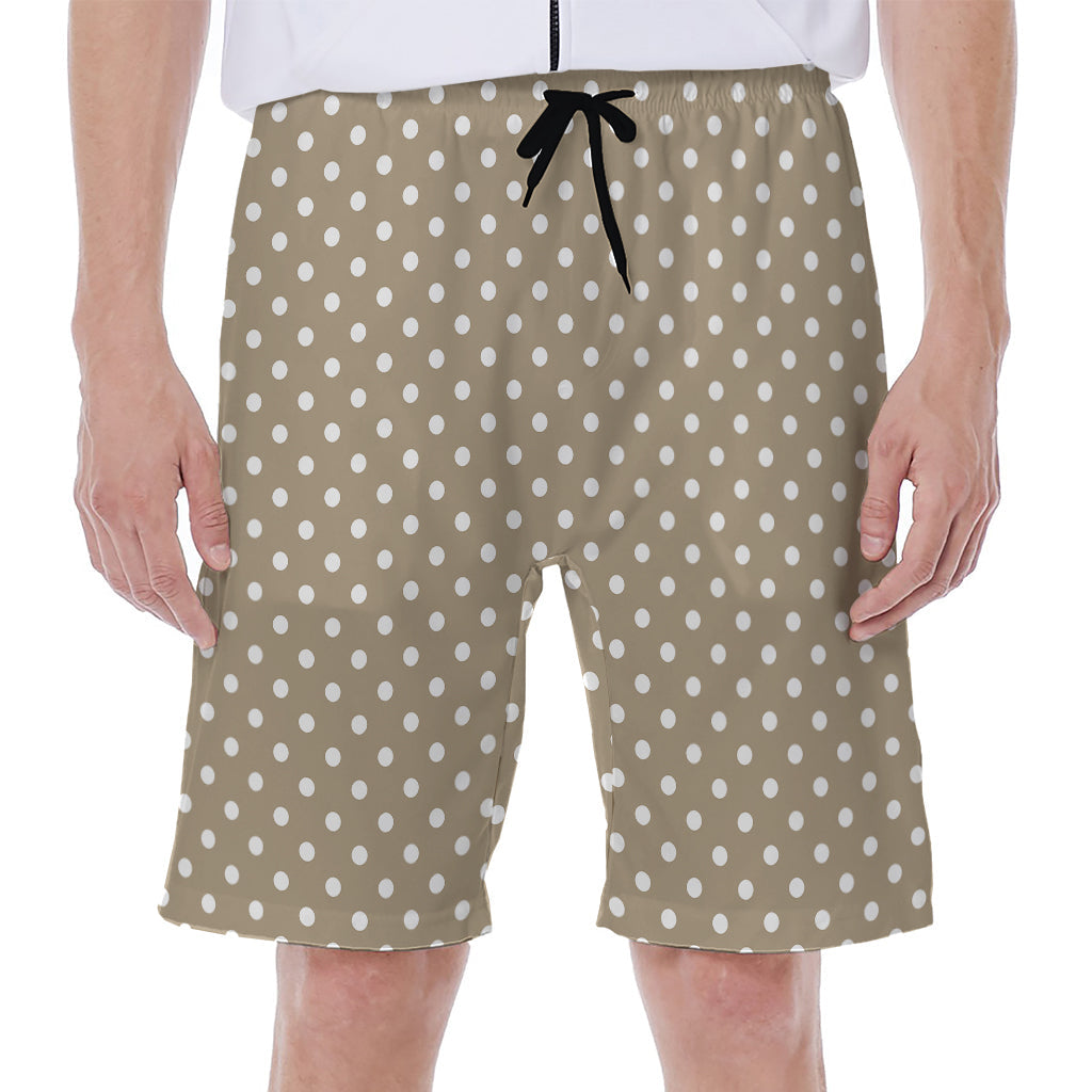 Beige and White Polka Dot Hawaiian Beach Shorts: Stylish Men&#39;s Summer Attire - 1