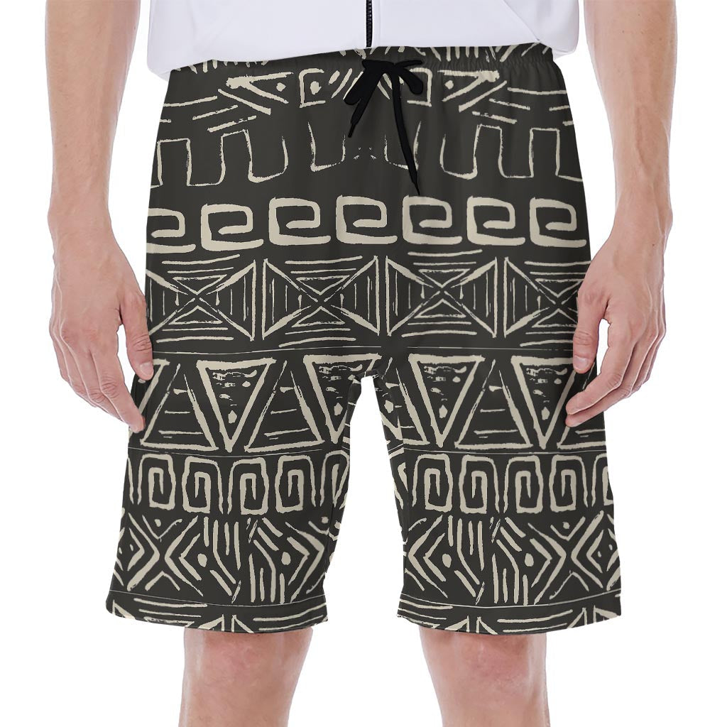 Beige Aztec Pattern Print Hawaiian Men&#39;s Beach Shorts - 1