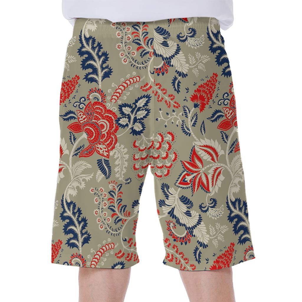 Beige Bohemian Floral Print Men&#39;s Hawaiian Beach Shorts - 2