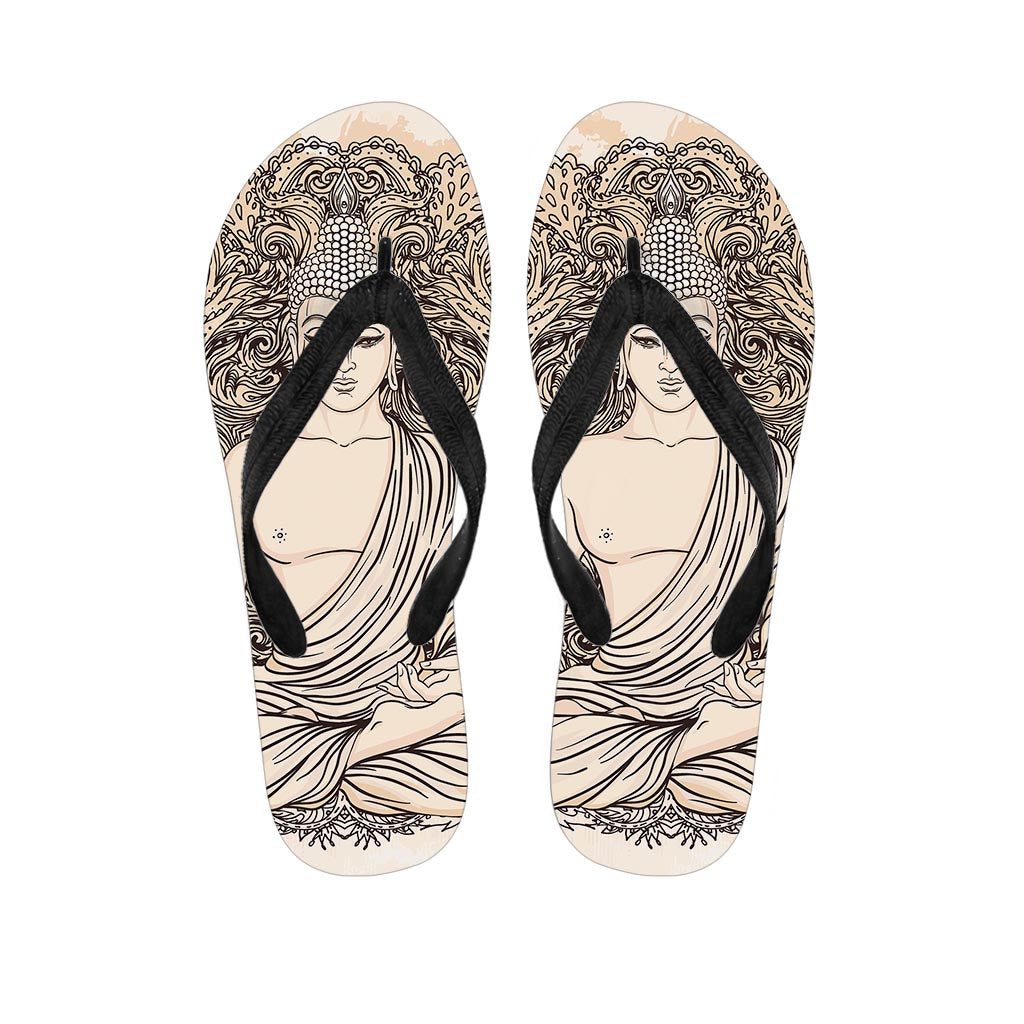 Beige Buddha Mandala Print Hawaiian Flip Flops: Walk the Aloha Way! - 1