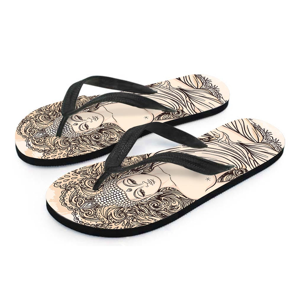 Beige Buddha Mandala Print Hawaiian Flip Flops: Walk the Aloha Way! - 2