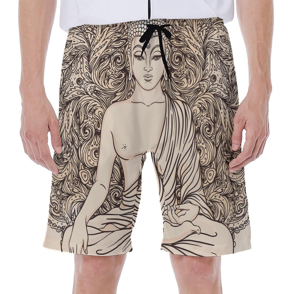 Beige Buddha Mandala Print Men&#39;s Hawaiian Beach Shorts - 1