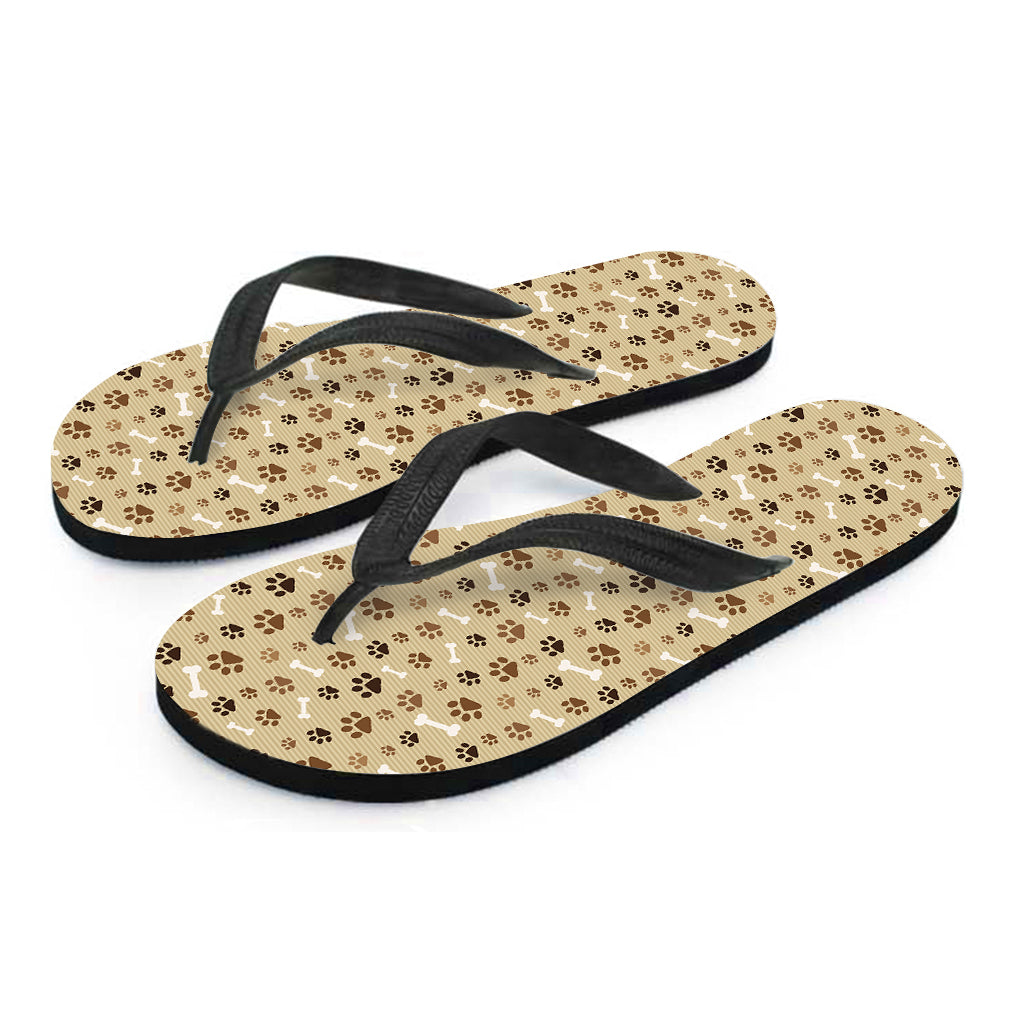 Beige Paw and Bone Pattern Hawaiian Flip Flops: The Perfect Addition to Your Island Style Outfit - 2