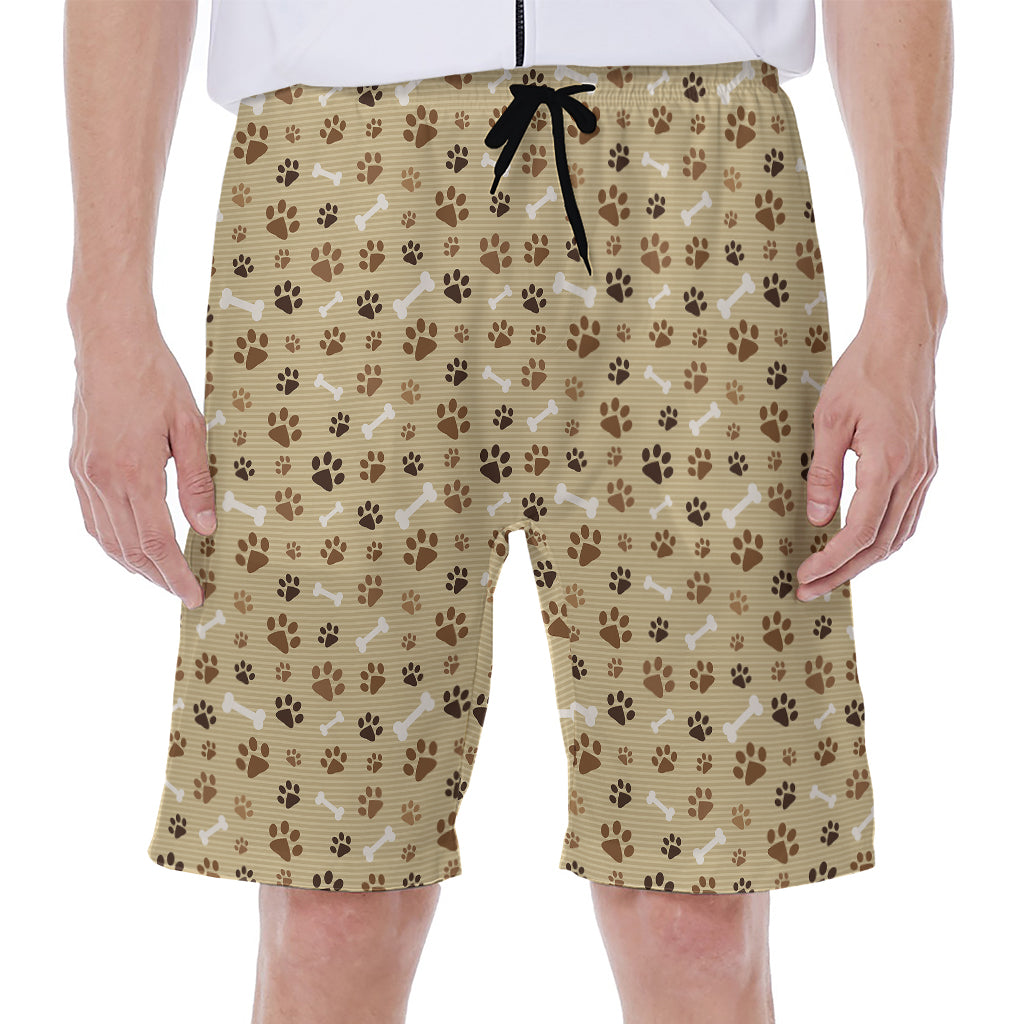 Beige Paw and Bone Pattern Hawaiian Men's Beach Shorts - 1