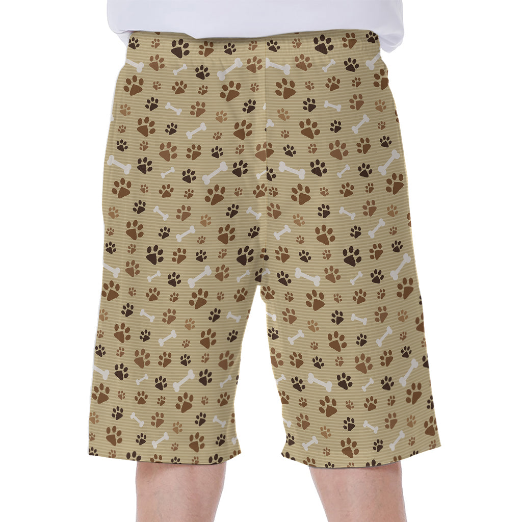 Beige Paw and Bone Pattern Hawaiian Men's Beach Shorts - 1