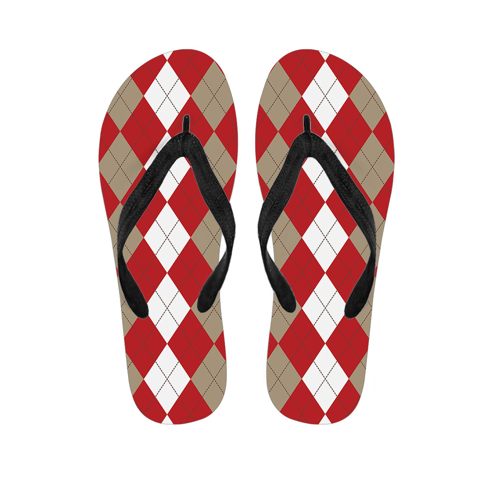 Beige, Red, and White Argyle Hawaiian Flip Flops: The Perfect Addition to Your Hawaiian Outfit - 1